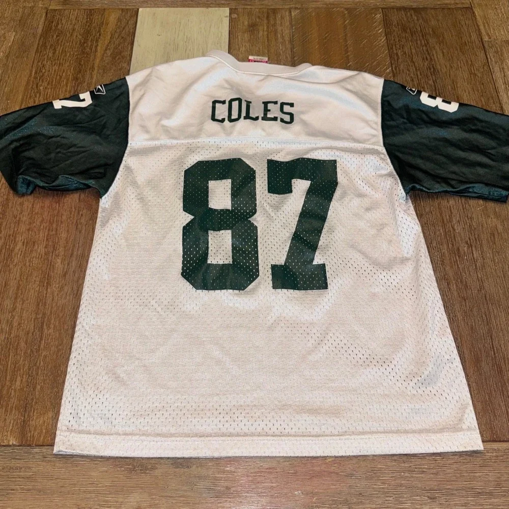 Reebok Football Jersey Kids Large White Good Laveranues Coles 87 New York Jets